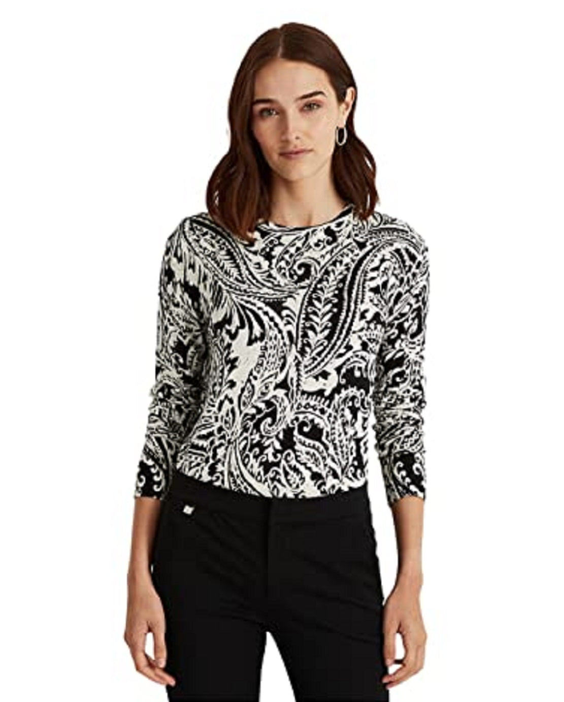 Suéter Ralph Lauren Feminino Paisley Gola Redonda Preto Tamanho Grande