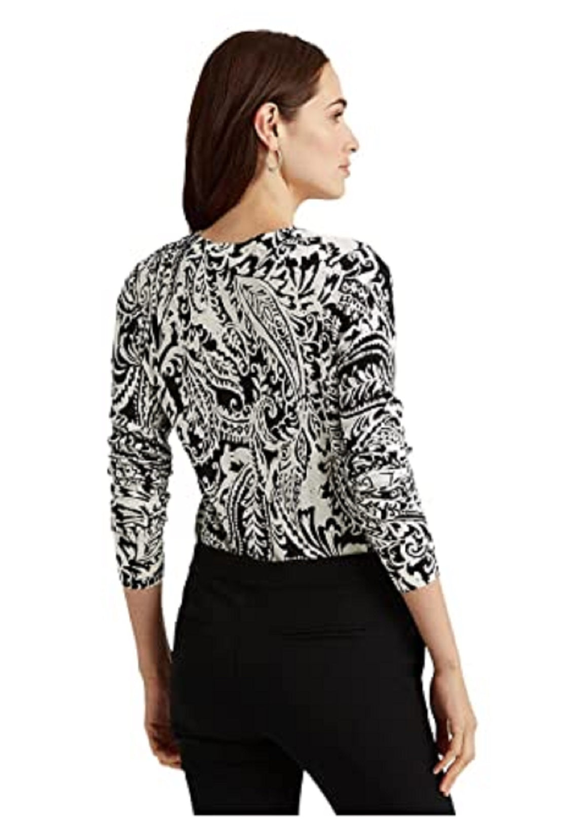Suéter Ralph Lauren Feminino Paisley Gola Redonda Preto Tamanho Grande