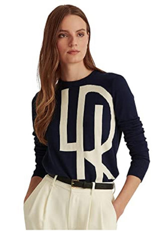 Suéter Ralph Lauren Feminino com Logo em Algodão e Mistura de Algodão Azul Tamanho X-G