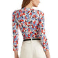 Blusa Ralph Lauren Feminina Estampada com Elástico e Manga Longa, Gola Surplice, Azul, Tamanho Médio