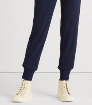 Calça jogger feminina Ralph Lauren de malha azul, tamanho médio