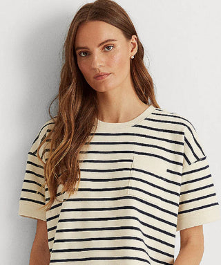 Suéter Ralph Lauren Feminino Listrado Manga Curta Azul Tamanho Médio