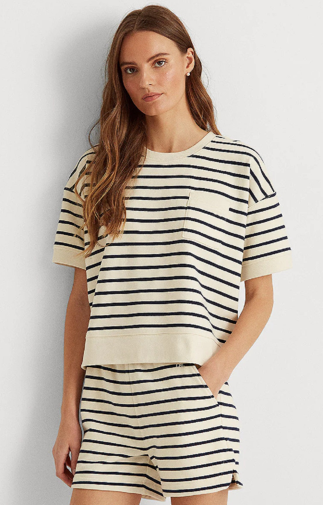 Suéter Ralph Lauren Feminino Listrado Manga Curta Azul Tamanho Médio