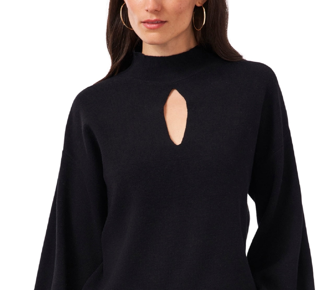 Suéter feminino Vince Camuto com manga de bispo e mistura de algodão, preto, tamanho médio