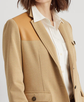 Blazer Ralph Lauren Feminino com Acabamento em Couro Sintético Marrom Tamanho 4