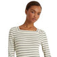 Blusa feminina Ralph Lauren listrada de algodão elástico, preta, tamanho extragrande