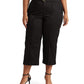 Calça feminina Ralph Lauren Micro Sanded Twill com cinto e perna larga, preta, tamanho 14W