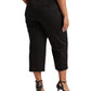 Calça feminina Ralph Lauren Micro Sanded Twill com cinto e perna larga, preta, tamanho 14W