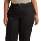 Calça feminina Ralph Lauren Micro Sanded Twill com cinto e perna larga, preta, tamanho 14W