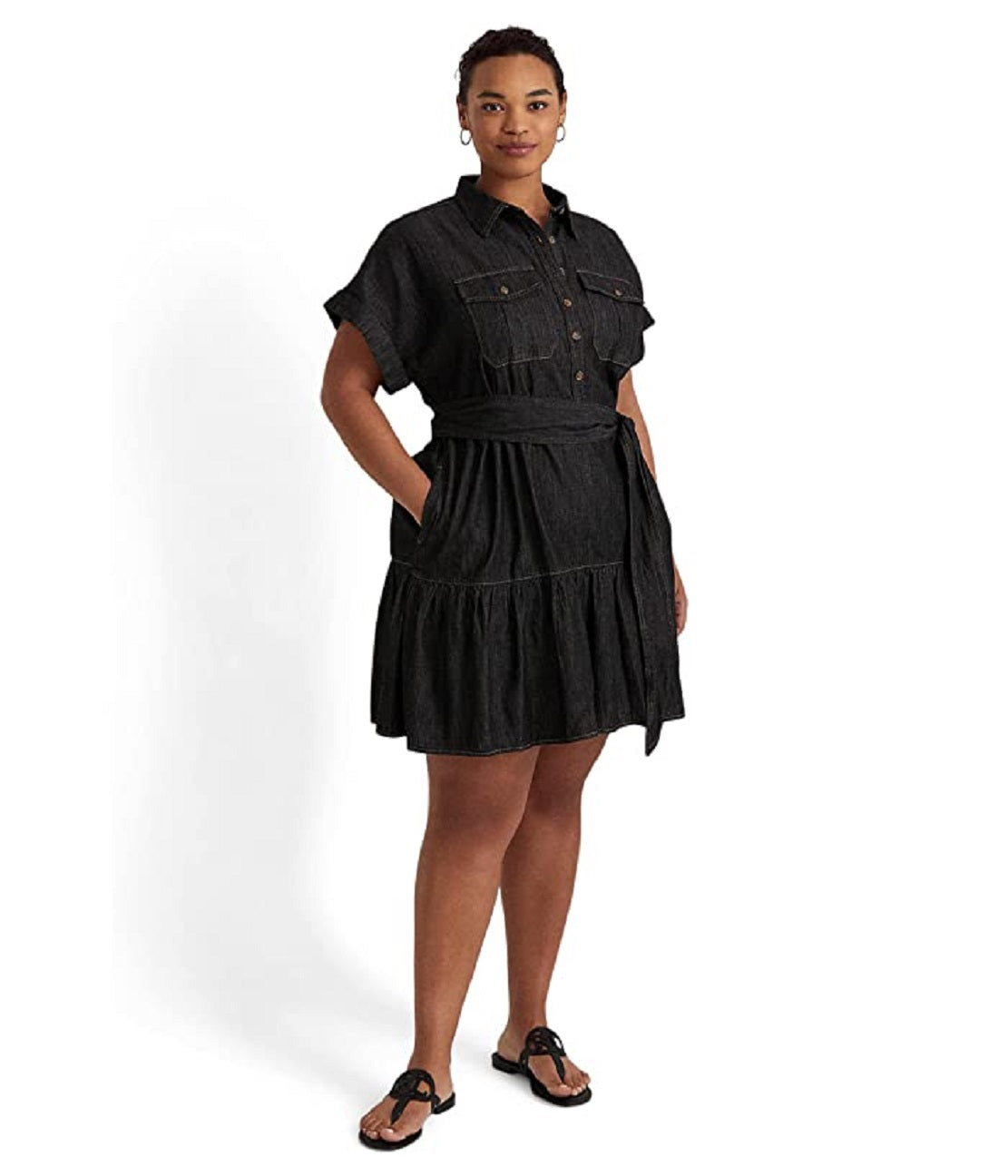 Camisa jeans feminina Ralph Lauren manga curta preta tamanho 20W