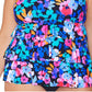 Top tankini com aro e estampa floral plus size Island Escape feminino, preto, tamanho 16W