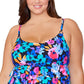 Top tankini com aro e estampa floral plus size Island Escape feminino, preto, tamanho 16W