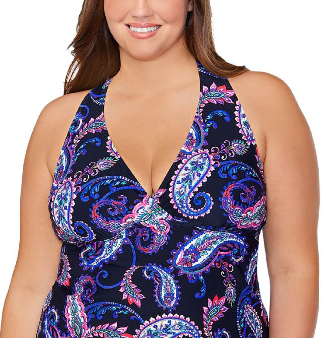 Top tankini com aro e estampa paisley plus size feminino Island Escape, preto
