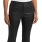 Calça feminina de couro com cinco bolsos, preta, tamanho 0