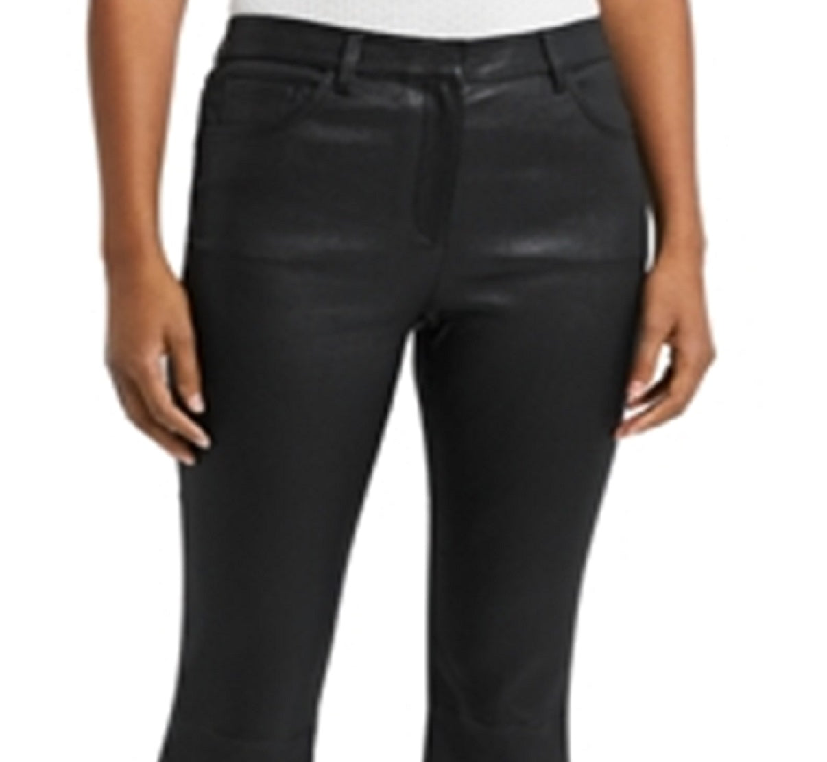 Calça feminina de couro com cinco bolsos, preta, tamanho 0