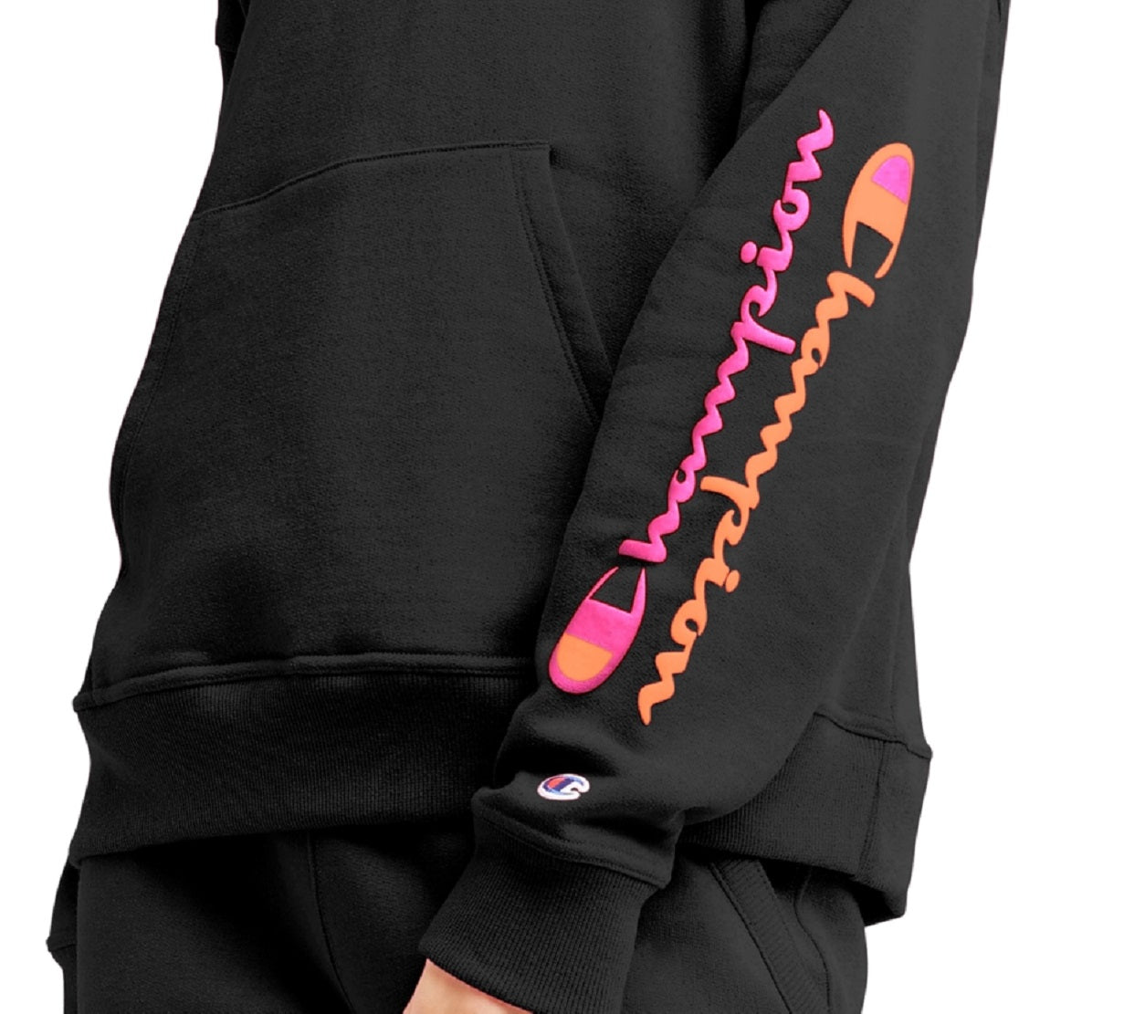 Moletom com capuz Champion Powerblend Graphic Print Feminino Preto Tamanho Grande