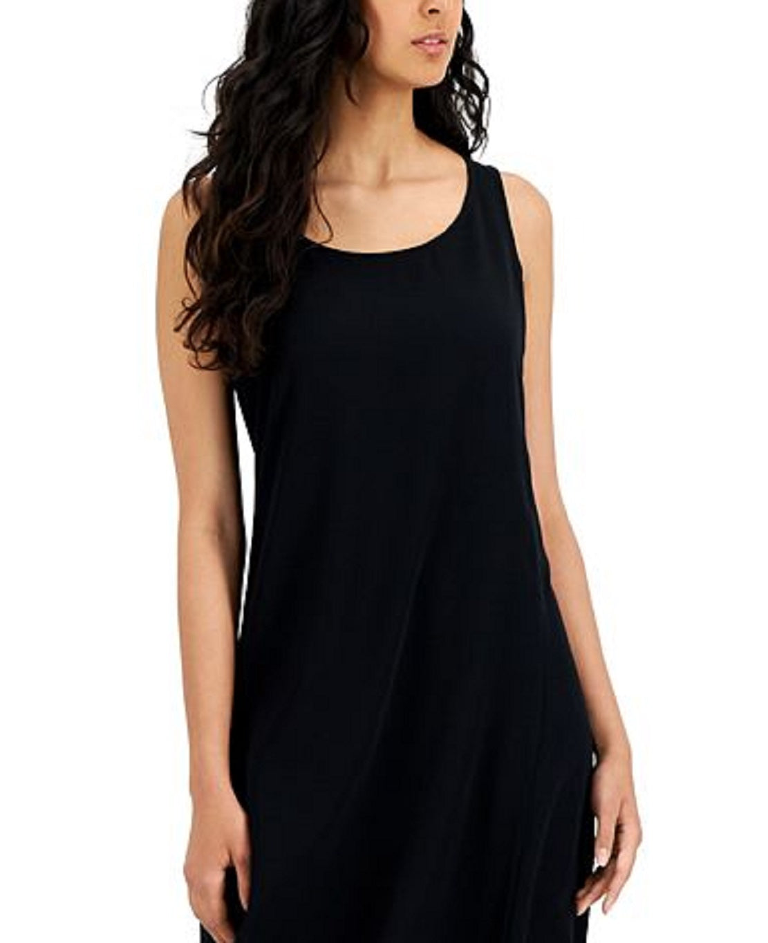 Vestido curto feminino Eileen Fisher com decote redondo, preto, tamanho XX-S