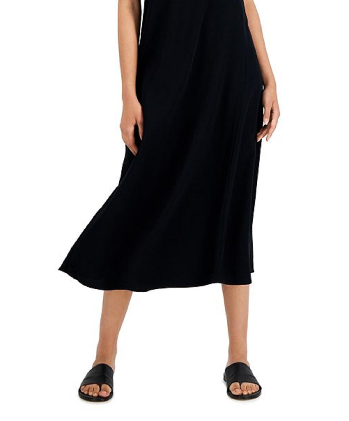 Vestido curto feminino Eileen Fisher com decote redondo, preto, tamanho XX-S