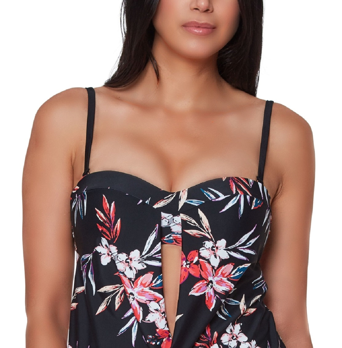 Bar III Tankini com estampa floral feminino, maiô preto