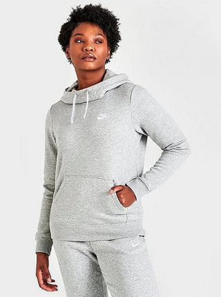 Moletom com capuz Nike Sportswear Club Fleece feminino, gola funil, cinza, tamanho extragrande