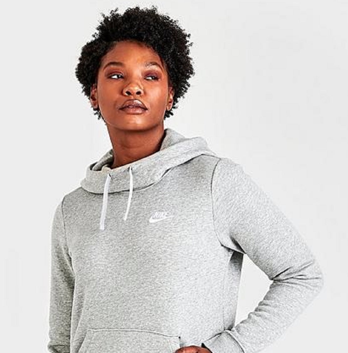 Moletom com capuz Nike Sportswear Club Fleece feminino, gola funil, cinza, tamanho extragrande