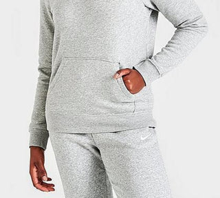 Moletom com capuz Nike Sportswear Club Fleece feminino, gola funil, cinza, tamanho extragrande