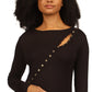 Blusa de malha assimétrica com botões frontais Michael Kors feminina, preta, tamanho grande