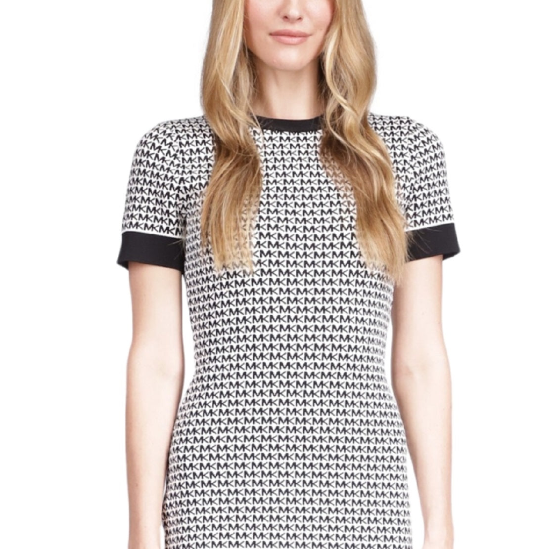 Vestido curto feminino com estampa de logotipo Michael Kors, branco, tamanho médio