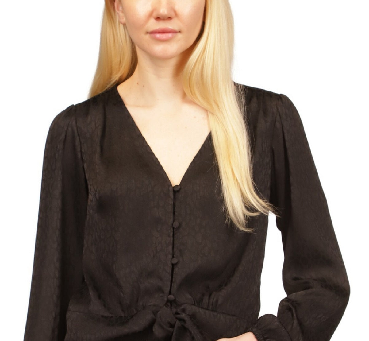 Camisa feminina Michael Kors com estampa de animais em jacquard e amarração frontal, preta, tamanho grande