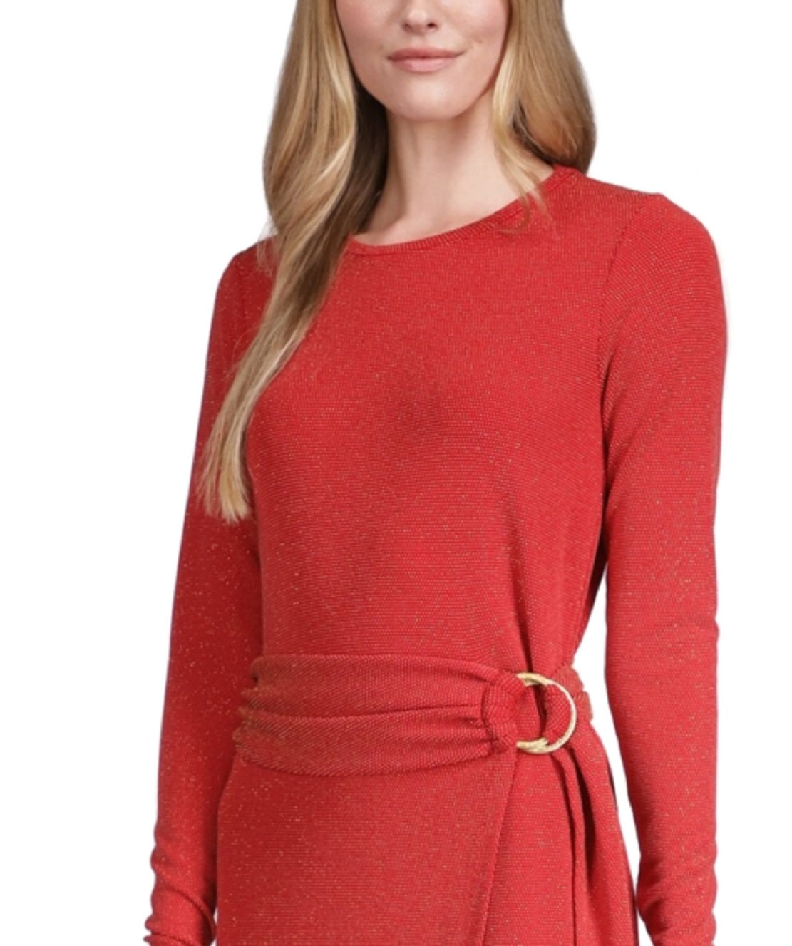 Vestido camiseta Michael Kors feminino metálico com estampa de imitação, vermelho, tamanho pequeno