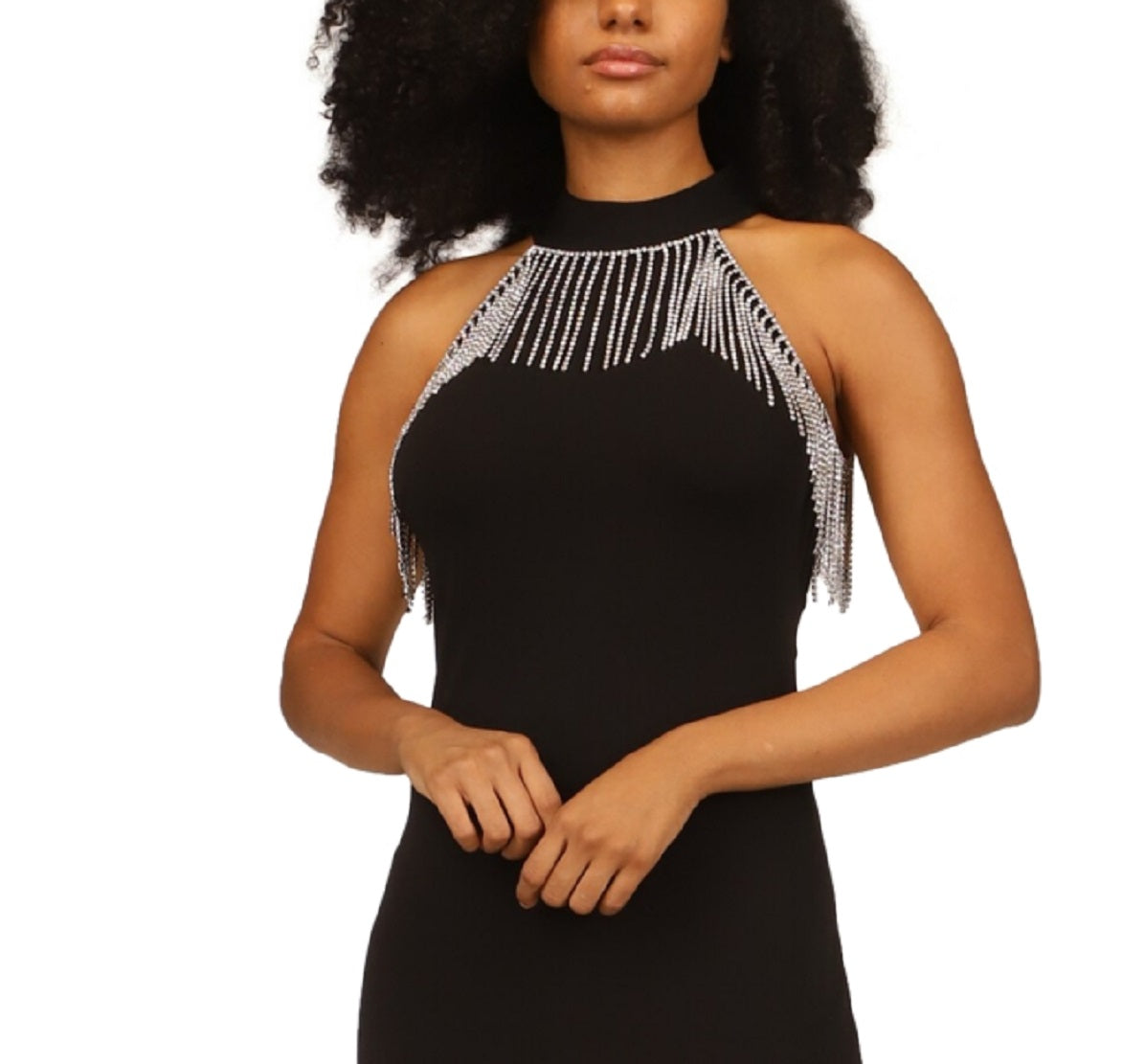 Vestido justo com franjas e strass feminino Michael Kors, preto, tamanho extrapequeno