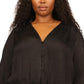 Blusa feminina Michael Kors com bainha jacquard e amarração, preta, tamanho 2X