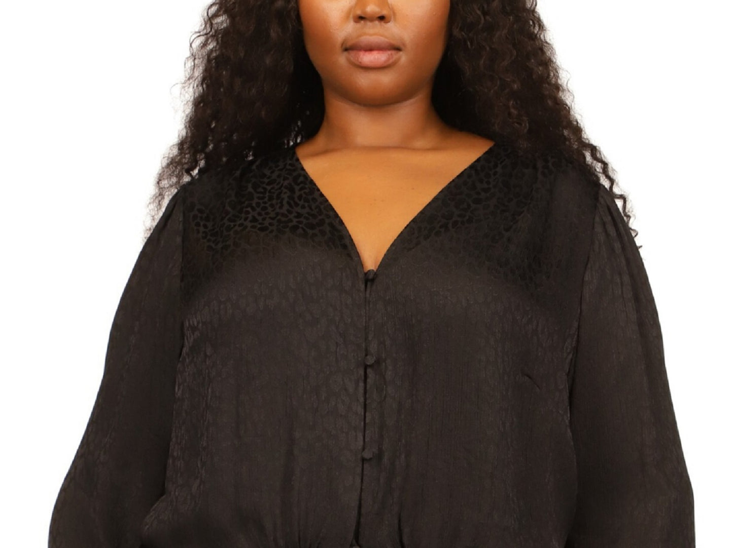 Blusa feminina Michael Kors com bainha jacquard e amarração, preta, tamanho 2X