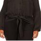 Blusa feminina Michael Kors com bainha jacquard e amarração, preta, tamanho 2X