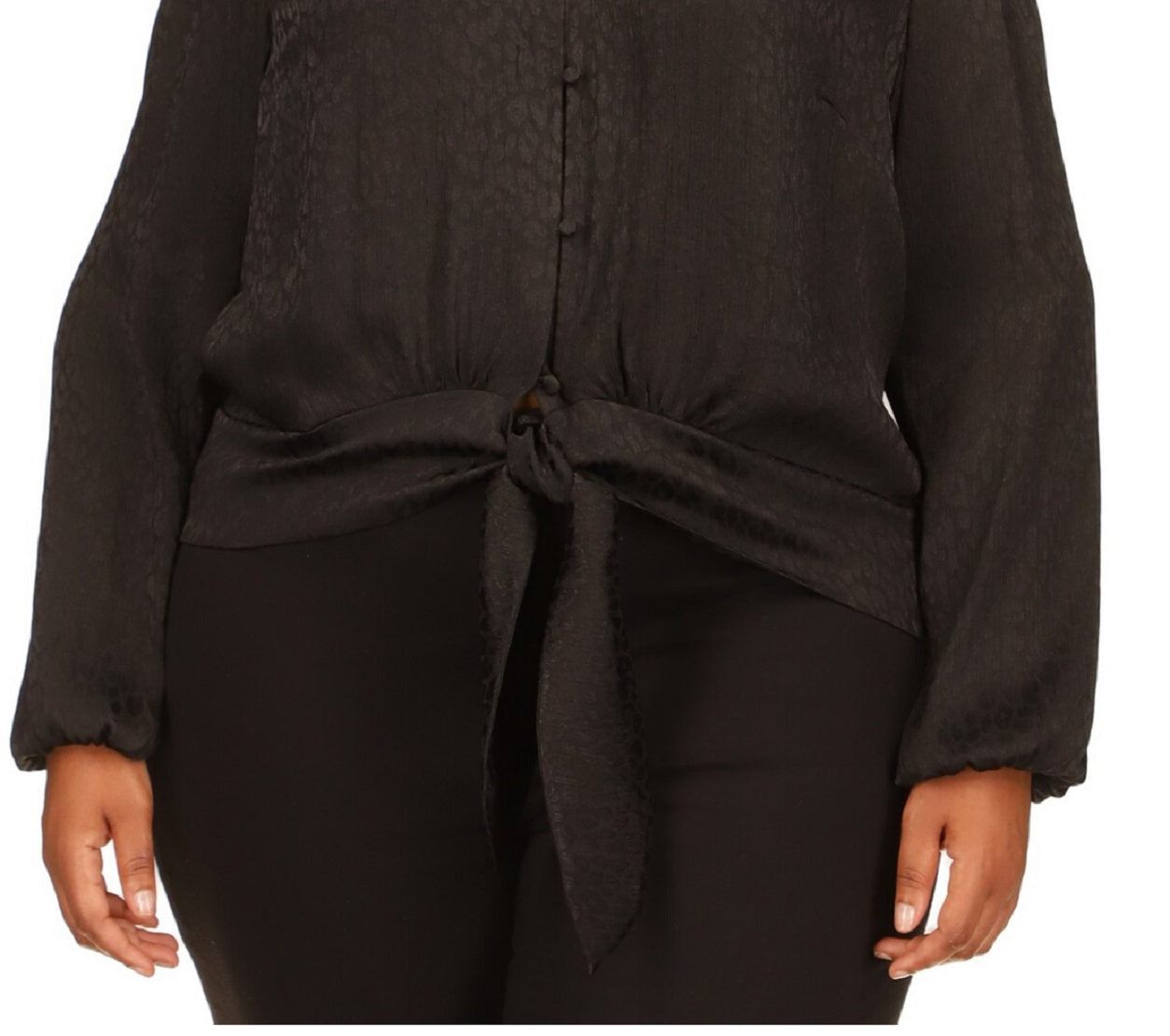 Blusa feminina Michael Kors com bainha jacquard e amarração, preta, tamanho 2X