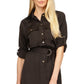 Vestido utilitário feminino Michael Kors com mangas dobradas, preto, tamanho pequeno