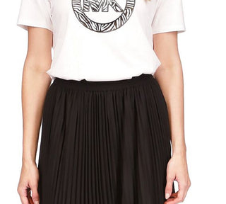 Camiseta feminina Michael Kors com estampa de logotipo e pingente, branca, tamanho médio