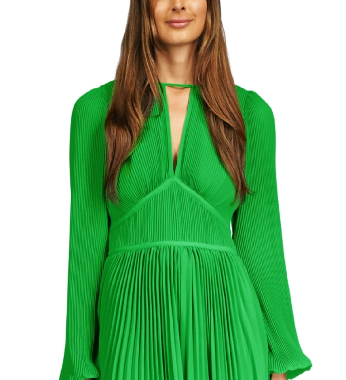 Vestido plissado com decote em V Michael Kors feminino, verde, tamanho grande