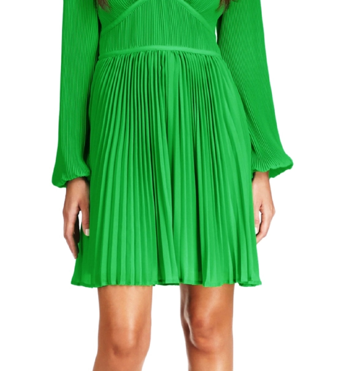 Vestido plissado com decote em V Michael Kors feminino, verde, tamanho grande