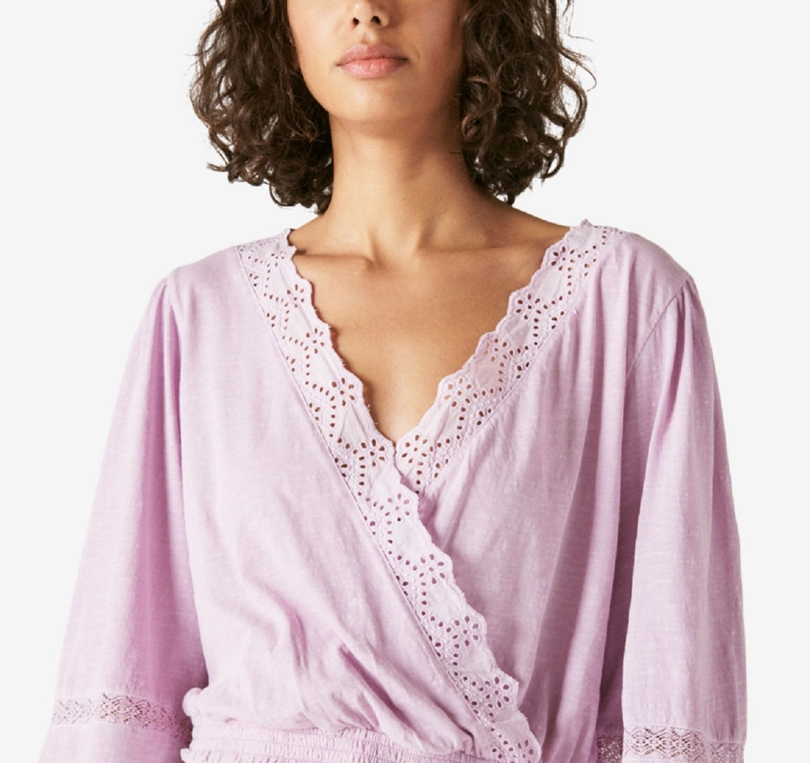 Blusa feminina Lucky Brand de algodão sintético com ilhós, roxa, tamanho X-S