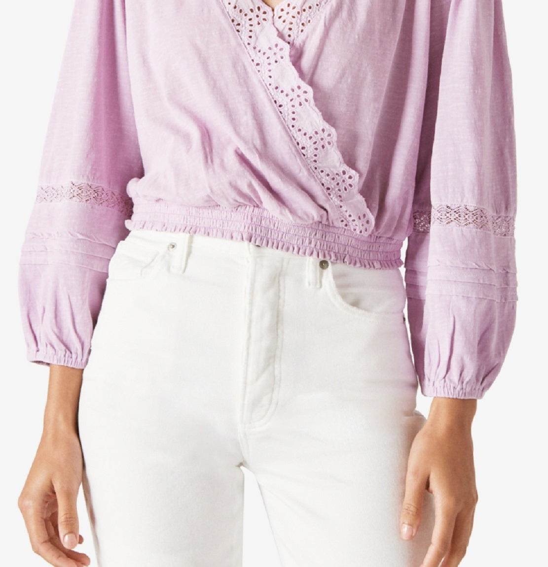 Blusa feminina Lucky Brand de algodão sintético com ilhós, roxa, tamanho X-S