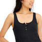 Camiseta regata feminina Waffle Boy Henley da Lucky Brand, preta