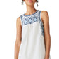 Lucky Brand Minivestido feminino bordado de algodão e linho, branco, tamanho médio