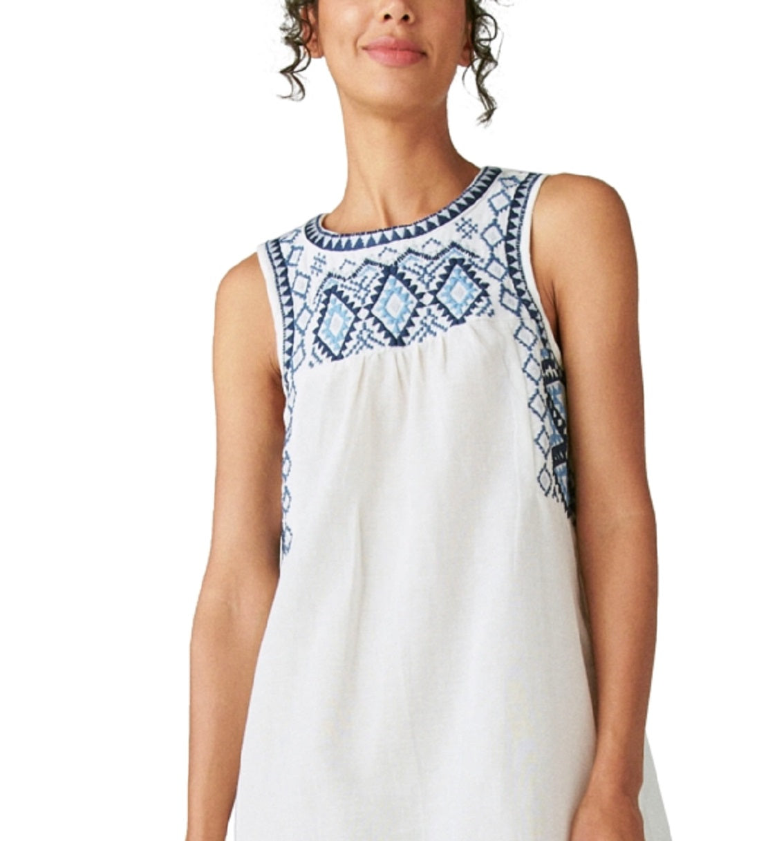 Lucky Brand Minivestido feminino bordado de algodão e linho, branco, tamanho médio