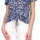 Blusa franzida com estampa tingida Michael Kors feminina, azul, tamanho pequeno, extragrande