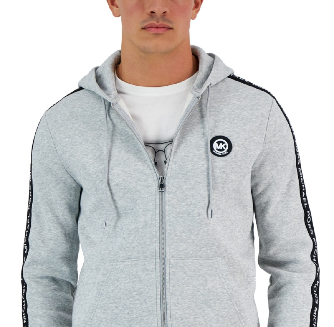 Moletom com capuz masculino Michael Kors com fita de logotipo cinza, tamanho XX-G