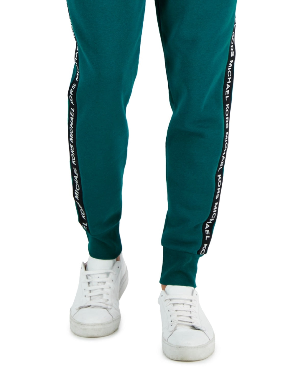 Calça de moletom masculina Michael Kors Slim Fit com logo e fita verde, tamanho médio