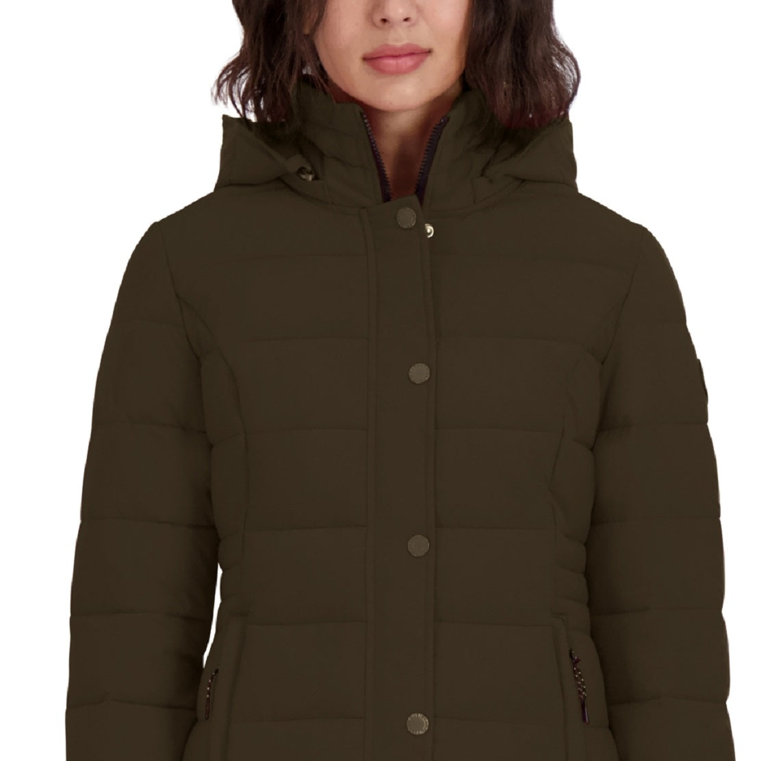 Casaco acolchoado com capuz e dobrável Nautica feminino, verde, tamanho extragrande