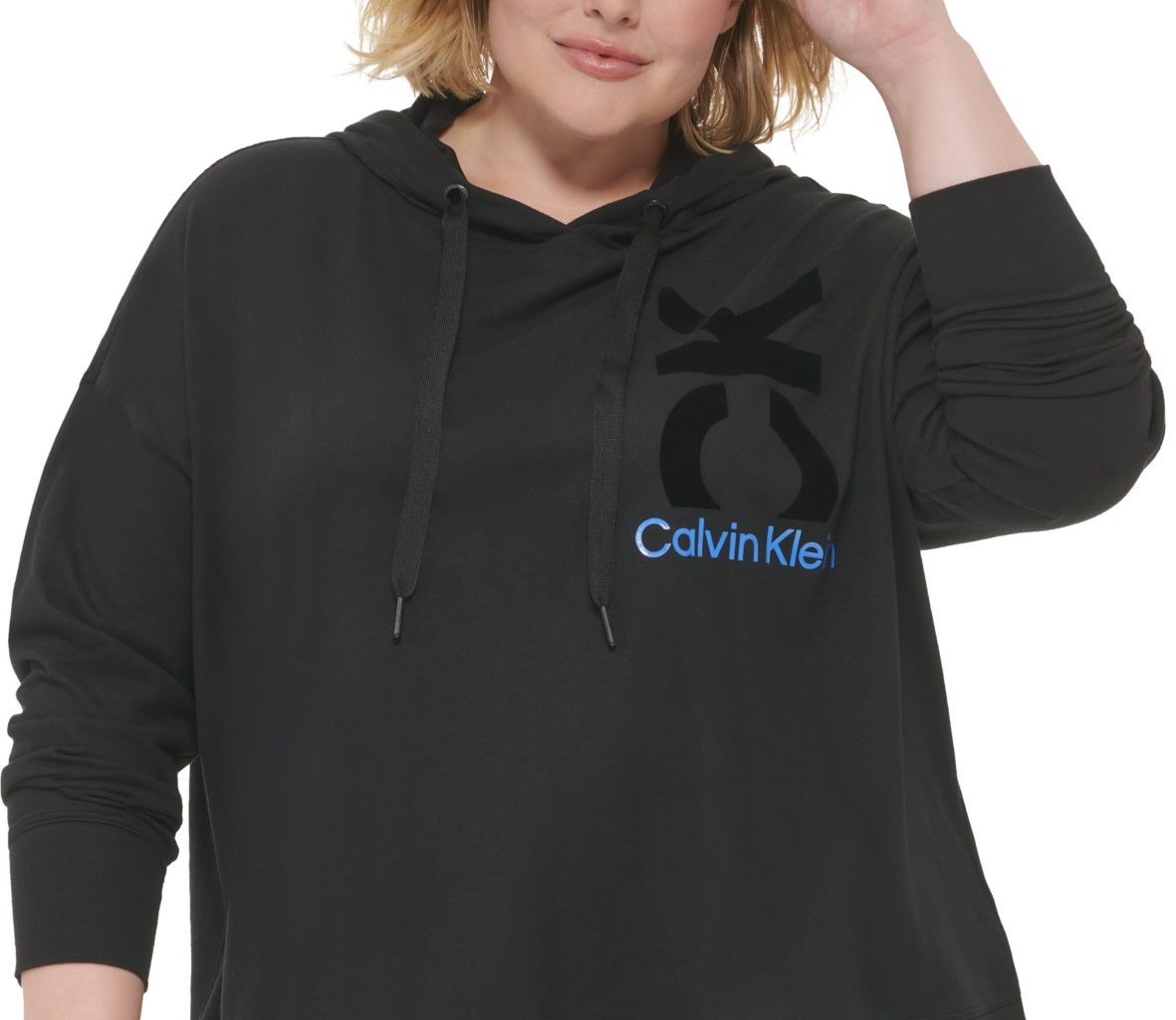 Moletom com capuz Calvin Klein feminino de algodão com logotipo, preto, tamanho 3X