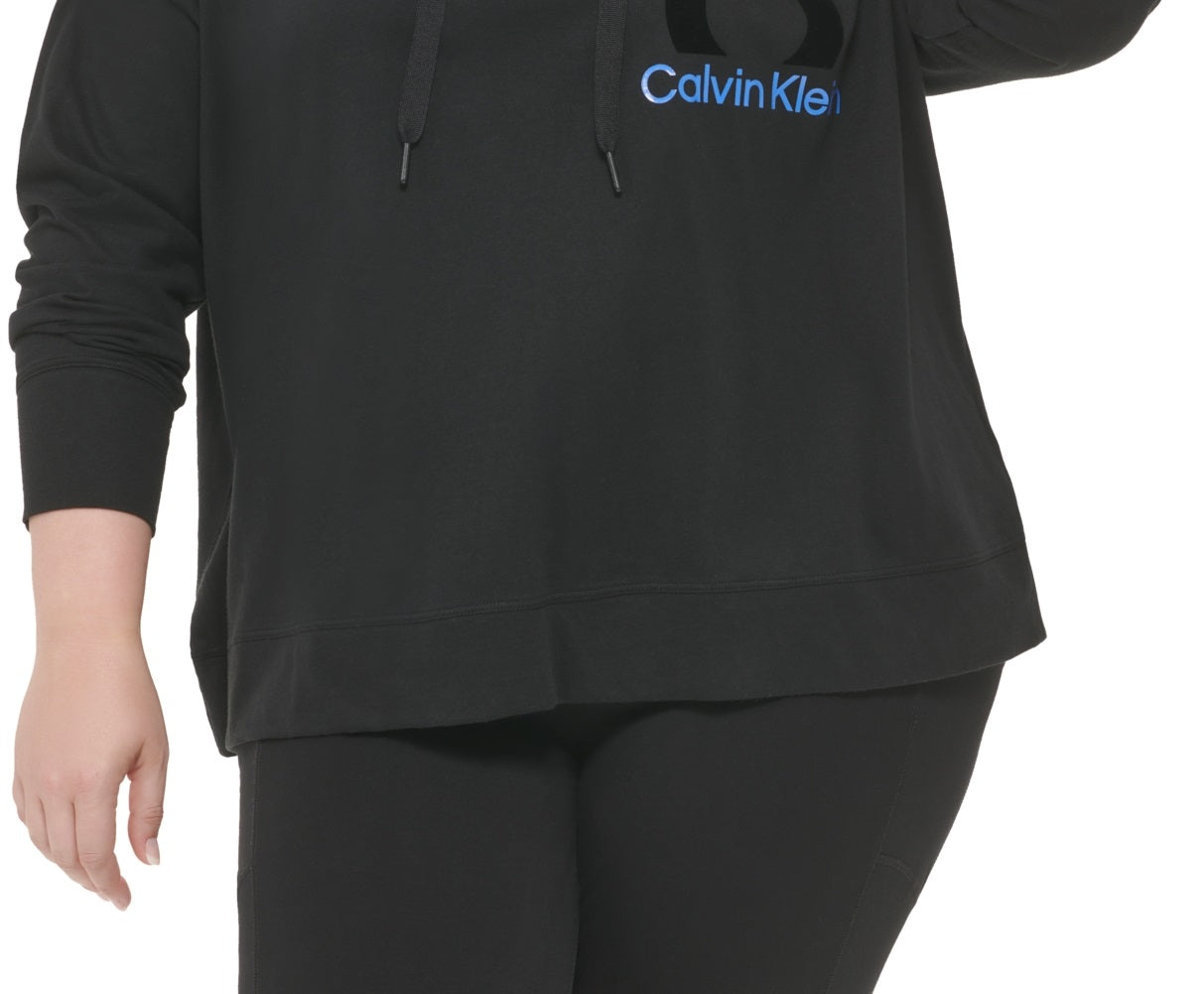 Moletom com capuz Calvin Klein feminino de algodão com logotipo, preto, tamanho 3X